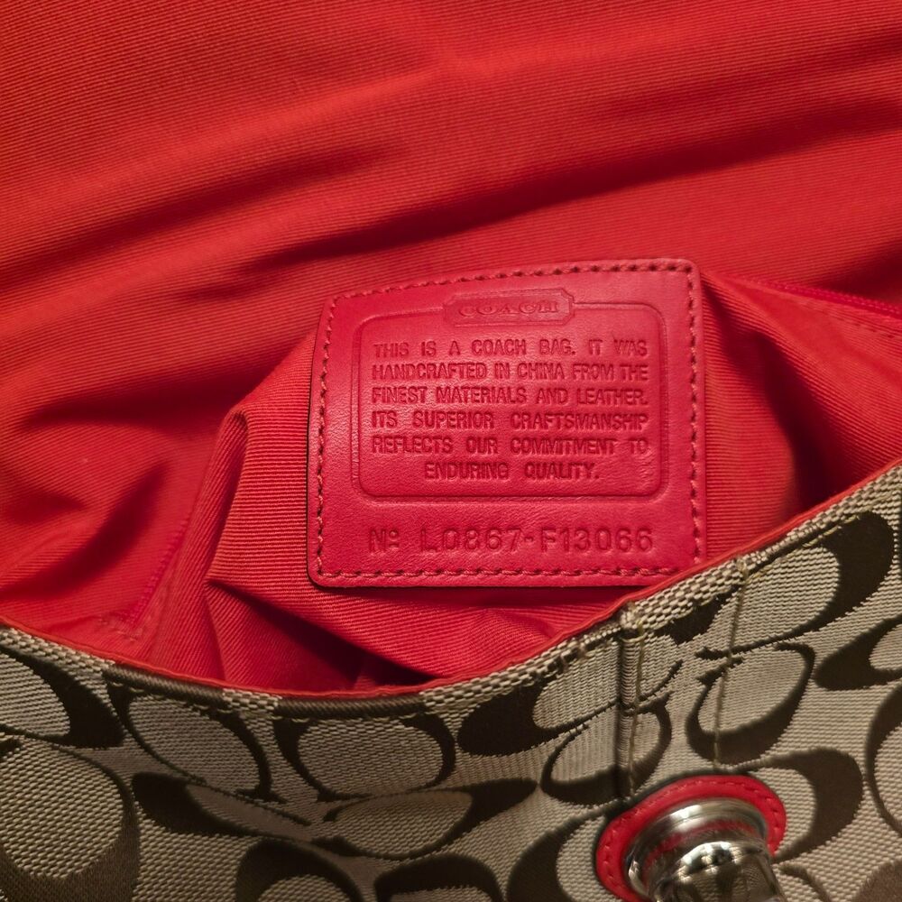 Coach Hampton Signature Flap Orange Leather Trim and Tan Crossbody Bag - Picture 7 of 9
